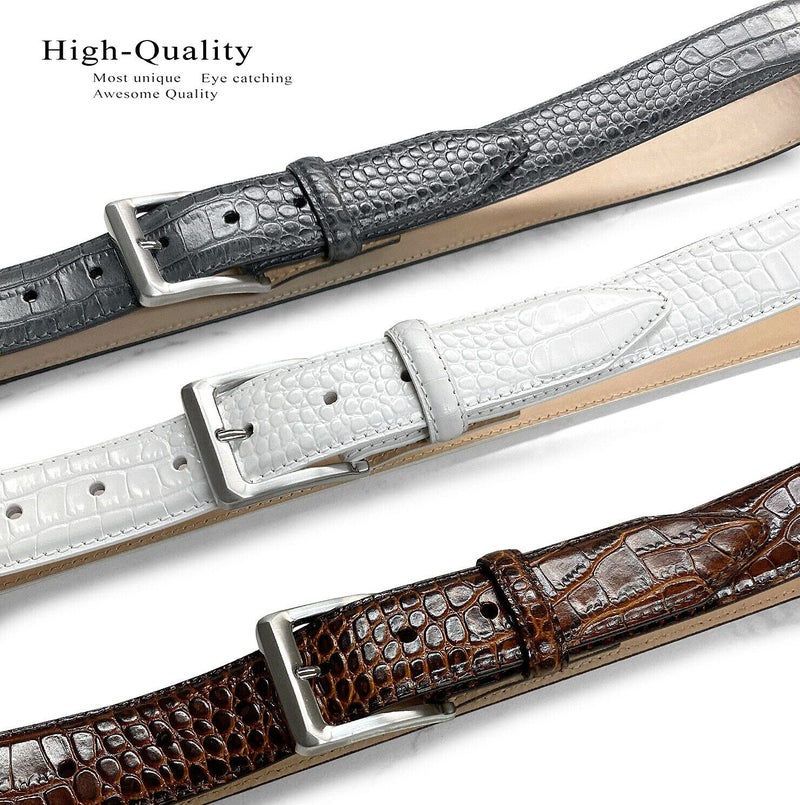 Belts.com Grove Dress Belt Italian Calfskin Genuine Leather Casual Belt 1-3/8"(35mm) Wide (Alligator Brown, 36) - Image 5